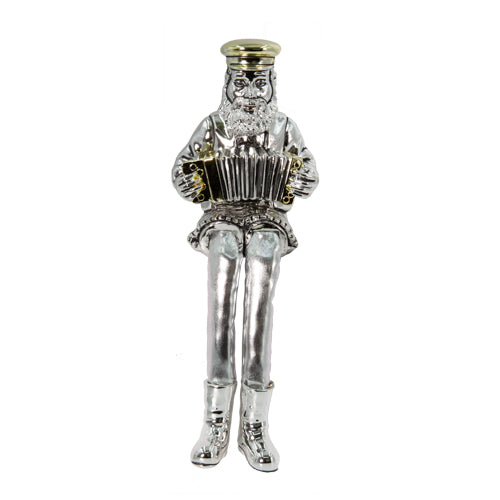 Silvered Polyresin Hassidic Figurine With Cloth Legs 25 Cm- Accordion Player
