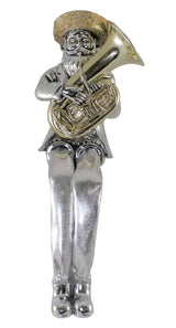 Silvered Polymer Sitting Hassidic Figurine With Cloth Legs 19 Cm- Tuba Player