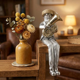 Silvered Polymer Sitting Hassidic Figurine With Cloth Legs 19 Cm- Tuba Player