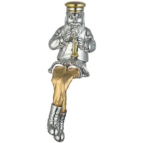 Silvered Polymer Sitting Hassidic Figurine With Cloth Legs 25 Cm- Clarinet Player