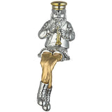 Silvered Polymer Sitting Hassidic Figurine With Cloth Legs 25 Cm- Clarinet Player