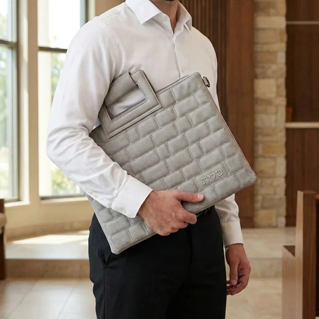 PU Leathere Fabric Talit & Tefilin Set 38*31 cm - Gray
