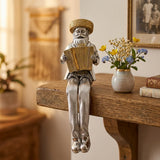 Silvered Polymer Sitting Hassidic Figurine With Cloth Legs 19 Cm- Accordion Player