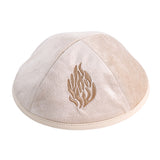 Velvet Kippah with Embroidery Size 4- Off White