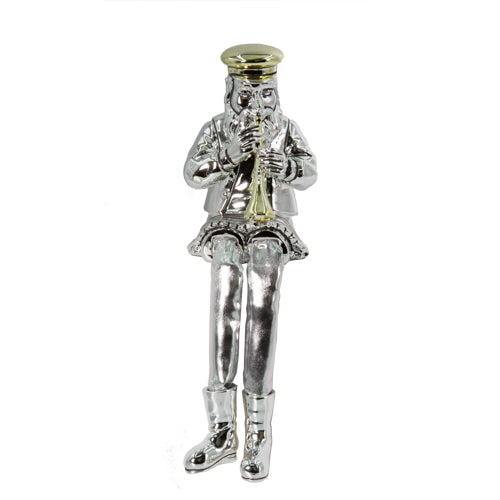Silvered Polymer Sitting Hassidic Figurine With Cloth Legs 25 Cm- Clarinet Player