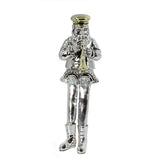 Silvered Polymer Sitting Hassidic Figurine With Cloth Legs 25 Cm- Clarinet Player