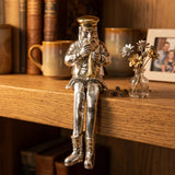 Silvered Polymer Sitting Hassidic Figurine With Cloth Legs 25 Cm- Clarinet Player
