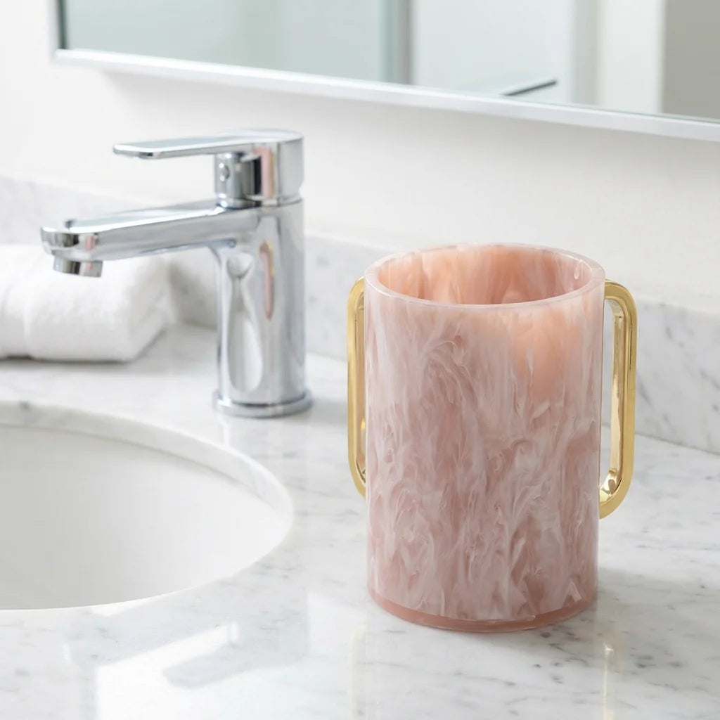 Lucite Clear Washing Cup 13 cm - Marble - Gold