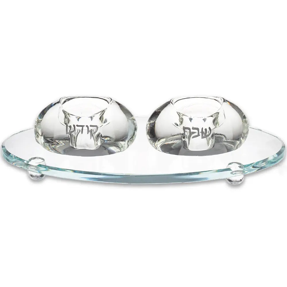 Crystal Elegant Candlesticks 4cm with Crystal Tray 24cm