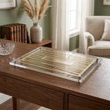 Glass Challah Tray 42*29 cm - Gold, Striped