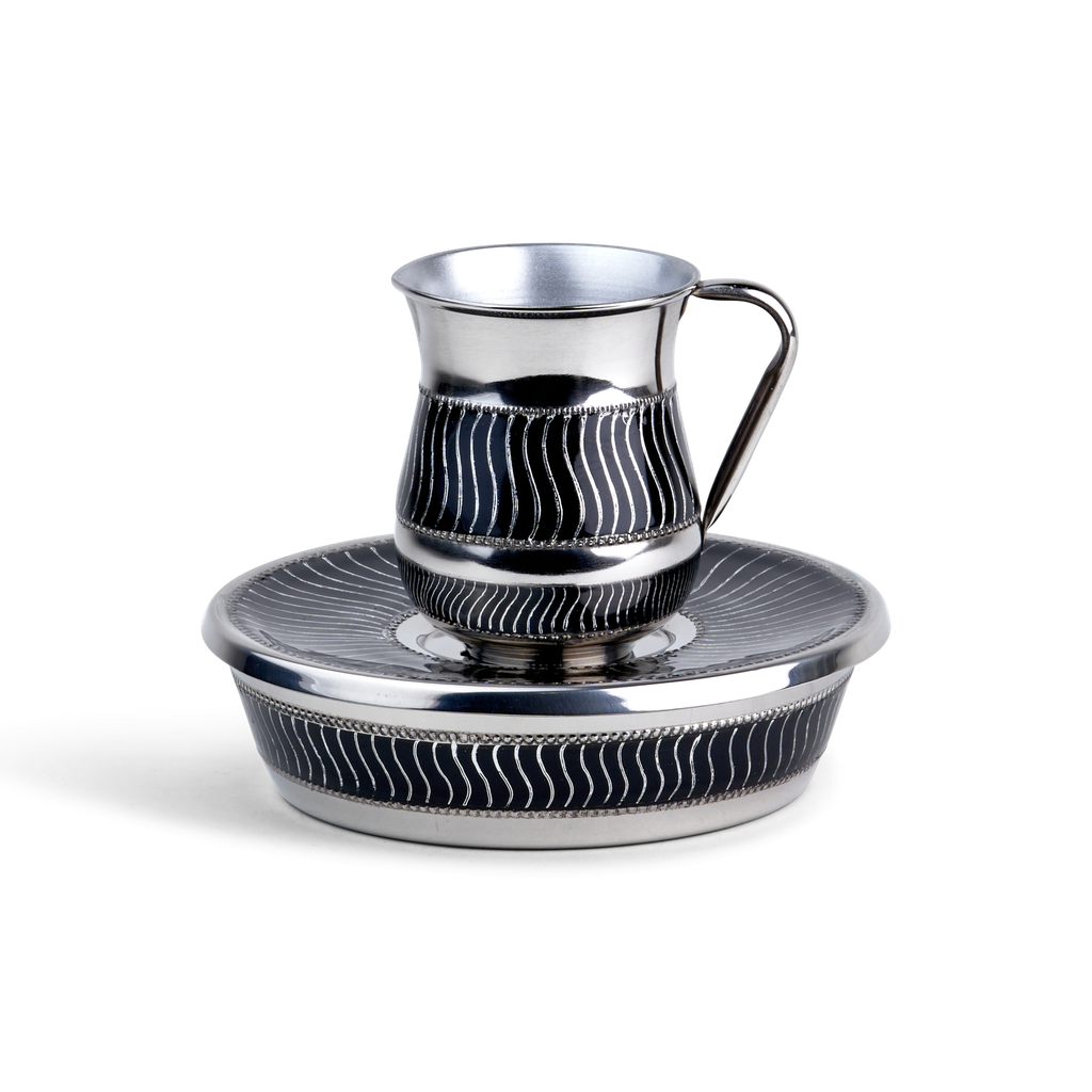 Mayim Achronim Black Enamel with Silver Waves Stainless Steel