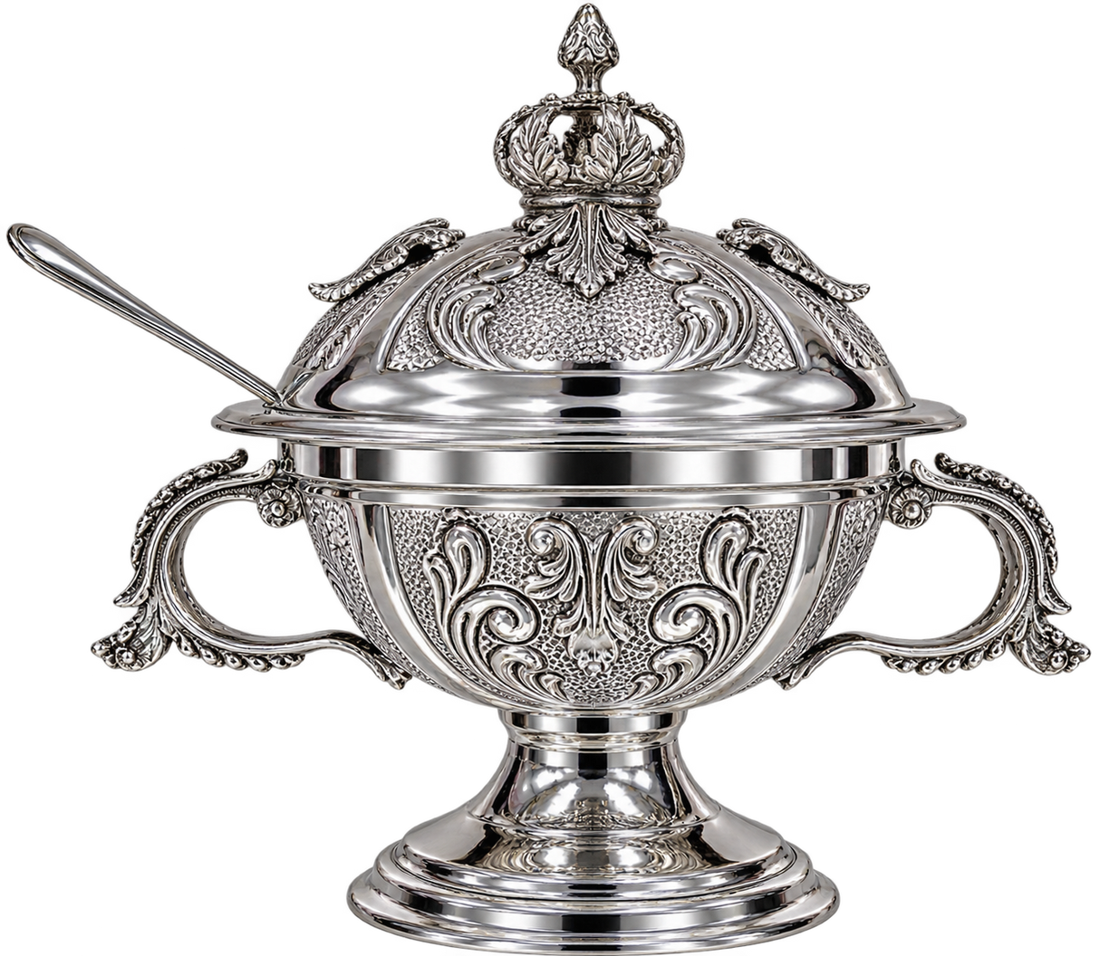 Elegant Silver-Plated Honey Server with Crown Lid & Spoon