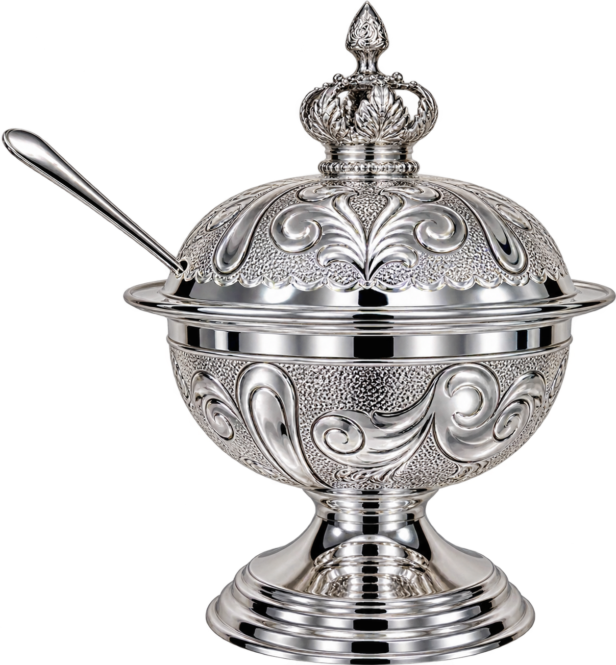 Luxury Silver-Dipped Honey Dish with Crown Lid and Serving Spoon