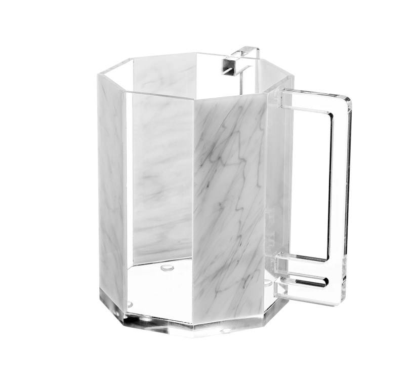 Hexagonal White Marble Pattern Acrylic Netilat Yadayim Washing Cup – Modern Lucite Wash Cup with Dual Handles