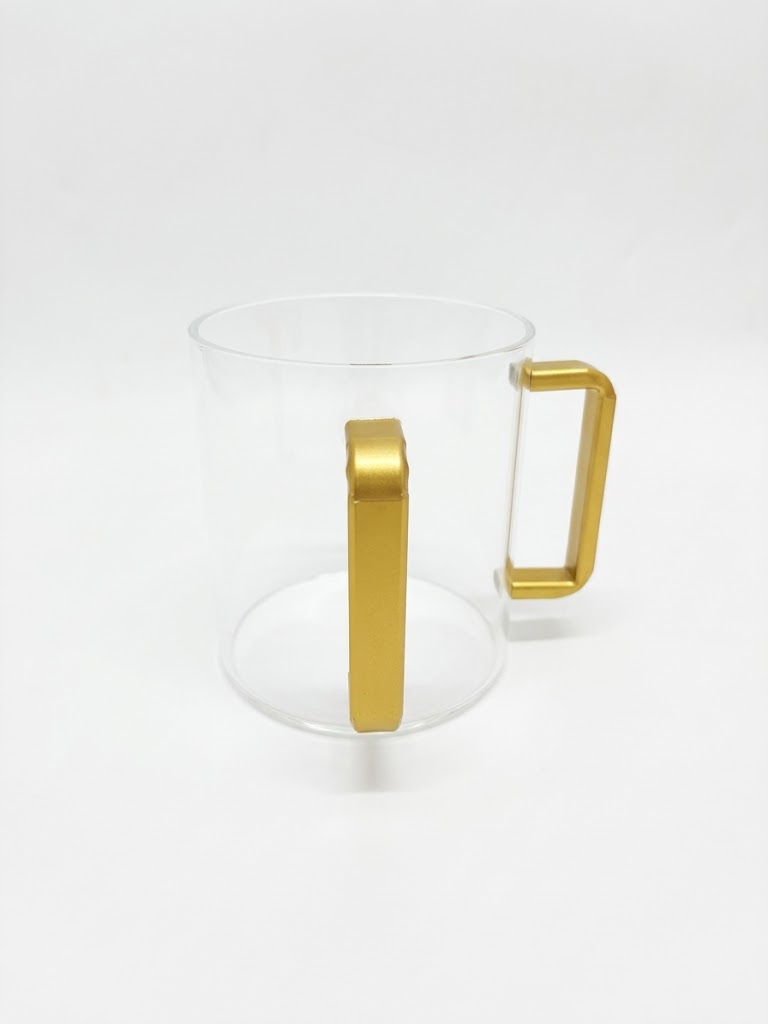Clear Glass Hand-Washing Cup with Dual Gold Handles