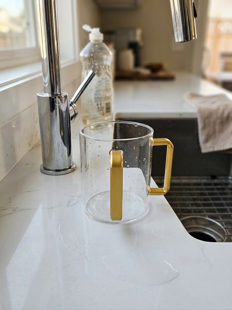 Clear Glass Hand-Washing Cup with Dual Gold Handles