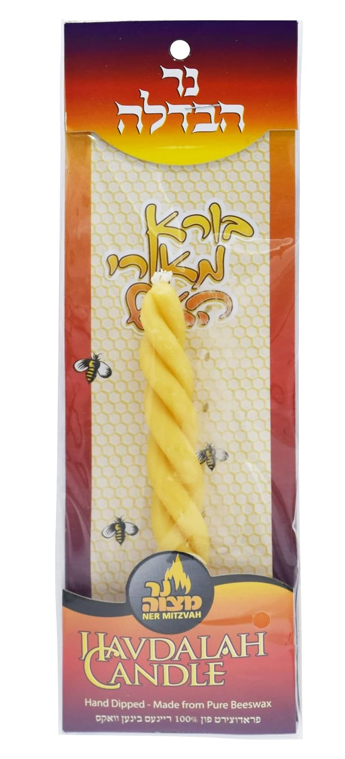 Ner Mitzvah Braided Beeswax Havdalah Candle - 6" Hand Dipped Bees Wax Braided Candle