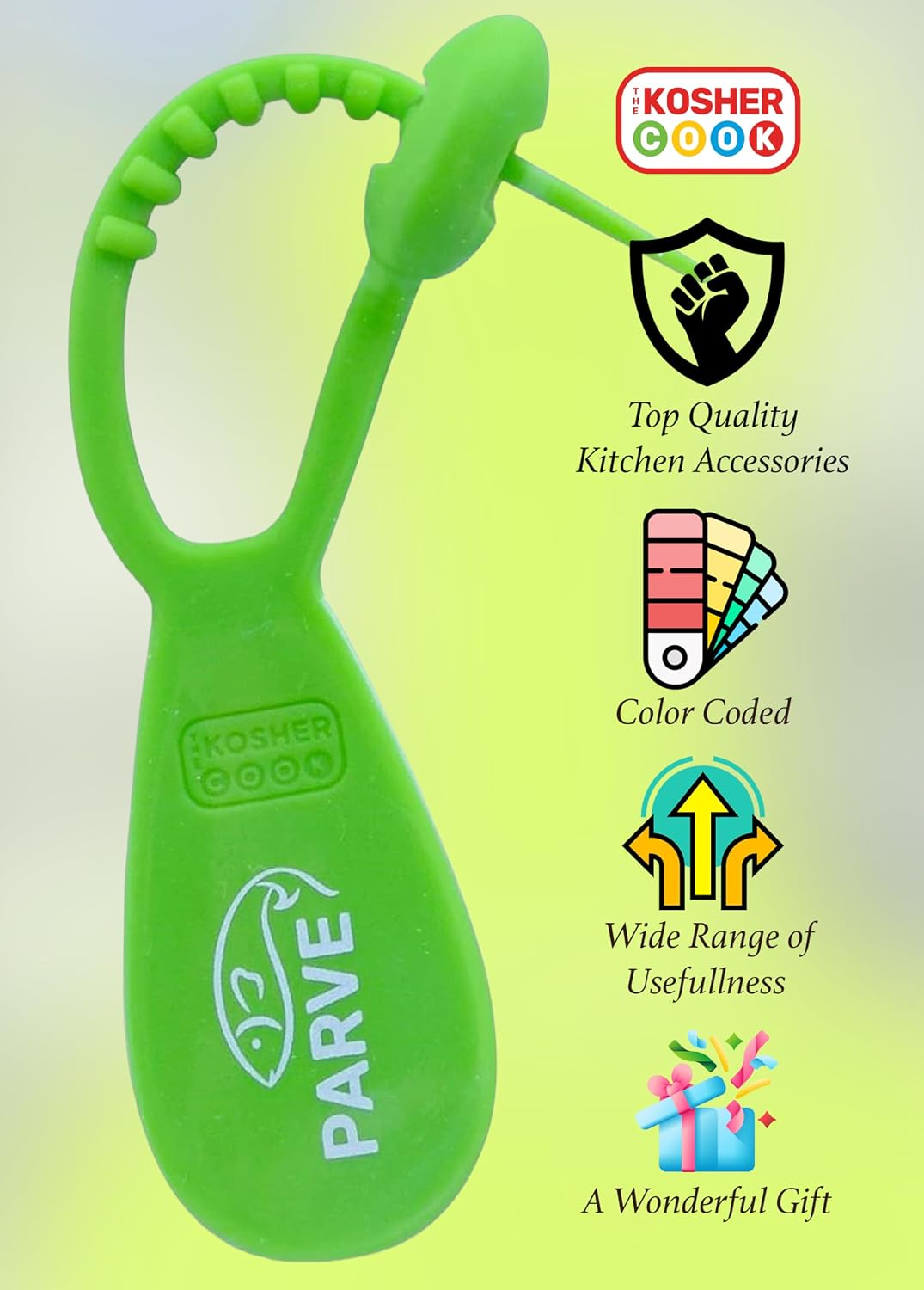 Parve Green Kosher Tag - Silicone Label Utensils, Kitchen Items - Heat Resistant and Dishwasher Safe