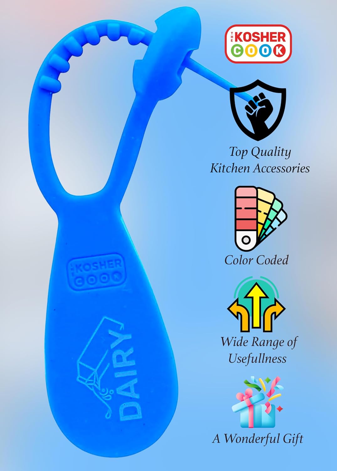 Dairy Blue Kosher Tag - Silicone Label Utensils, Kitchen Items - Heat Resistant and Dishwasher Safe