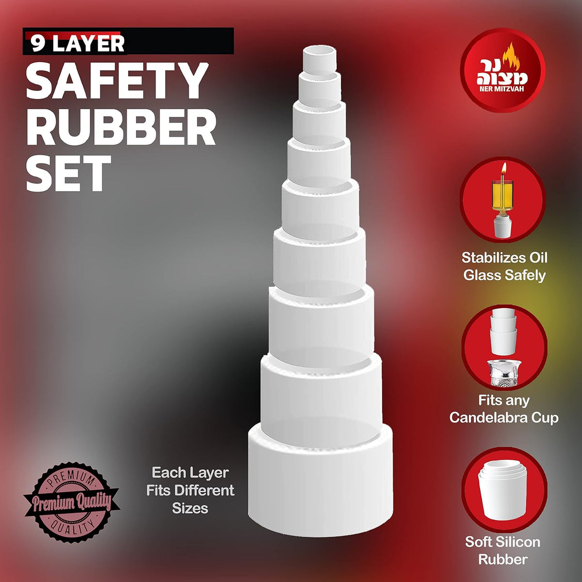 Safety Rubber Set 9 Layers for Large Menorah Cups, 2 Sets 1 Pack