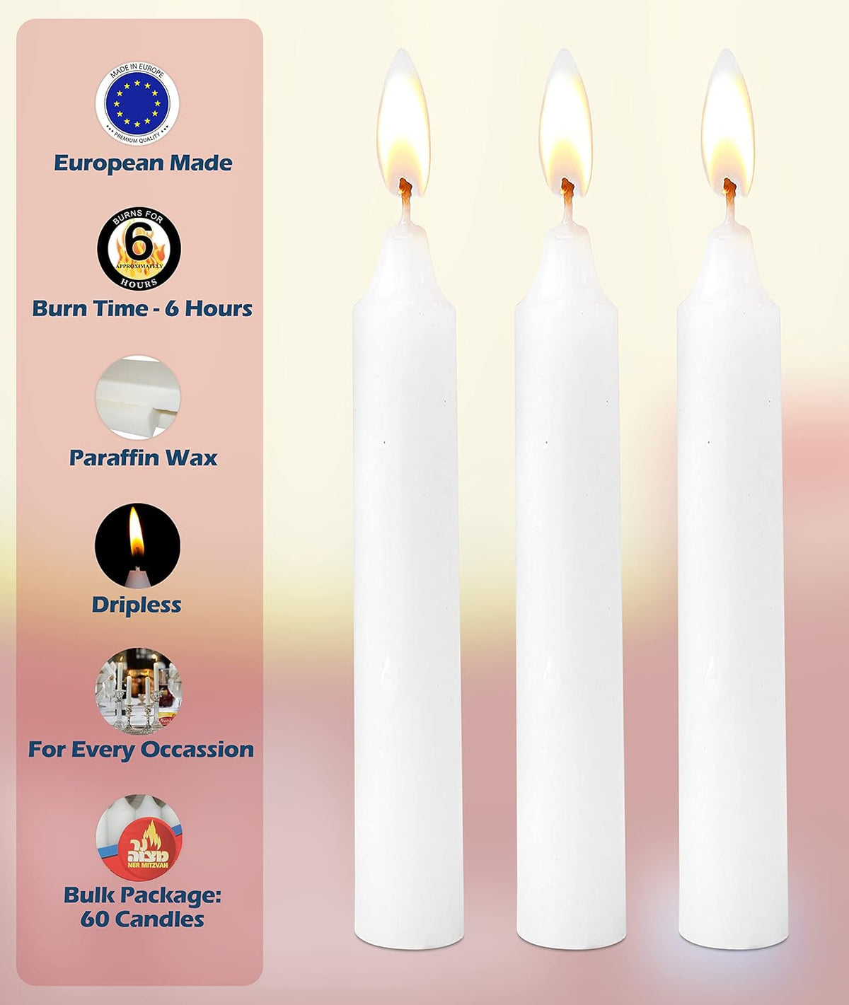 Ner Mitzve European shabbos candles 6 hour