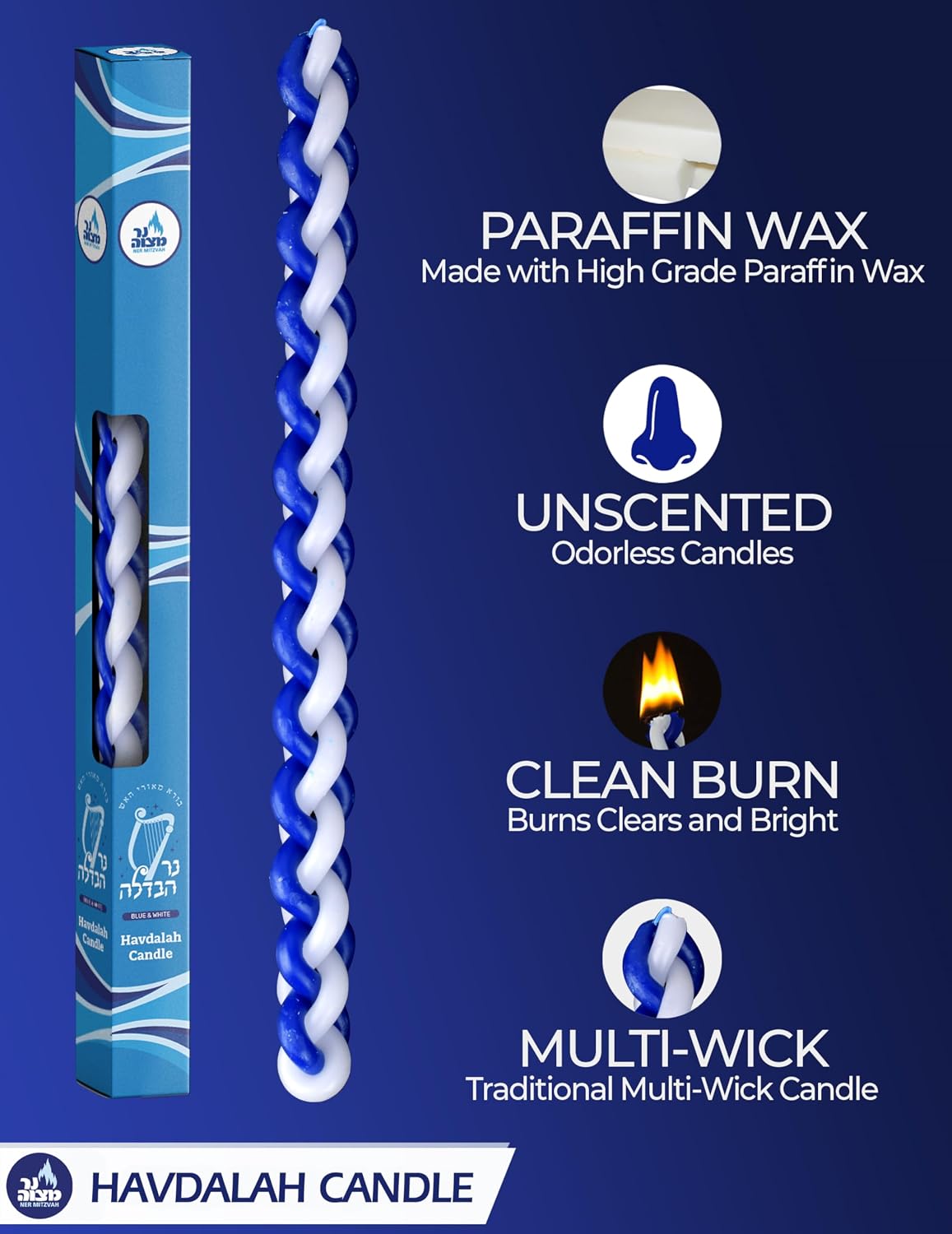 Havdalah Candle Round Blue and White 12cm