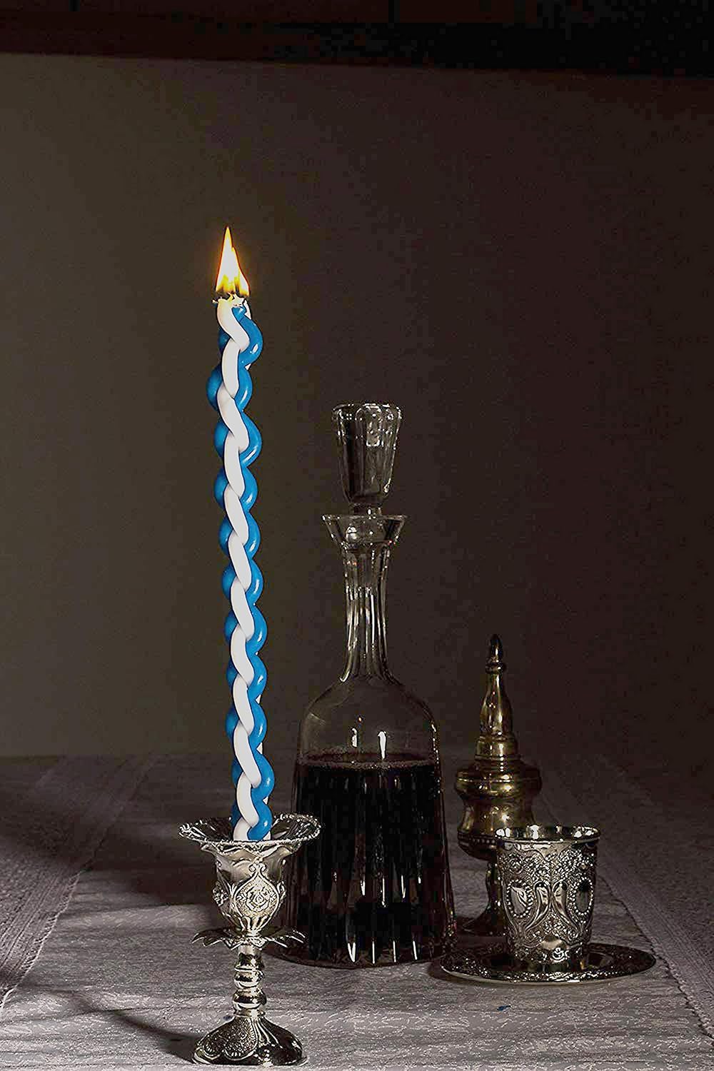 Havdalah Candle Round Blue and White 12cm