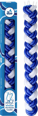 Ner Mitzvah Havdalah Braided Candle - Blue and White Paraffin Wax