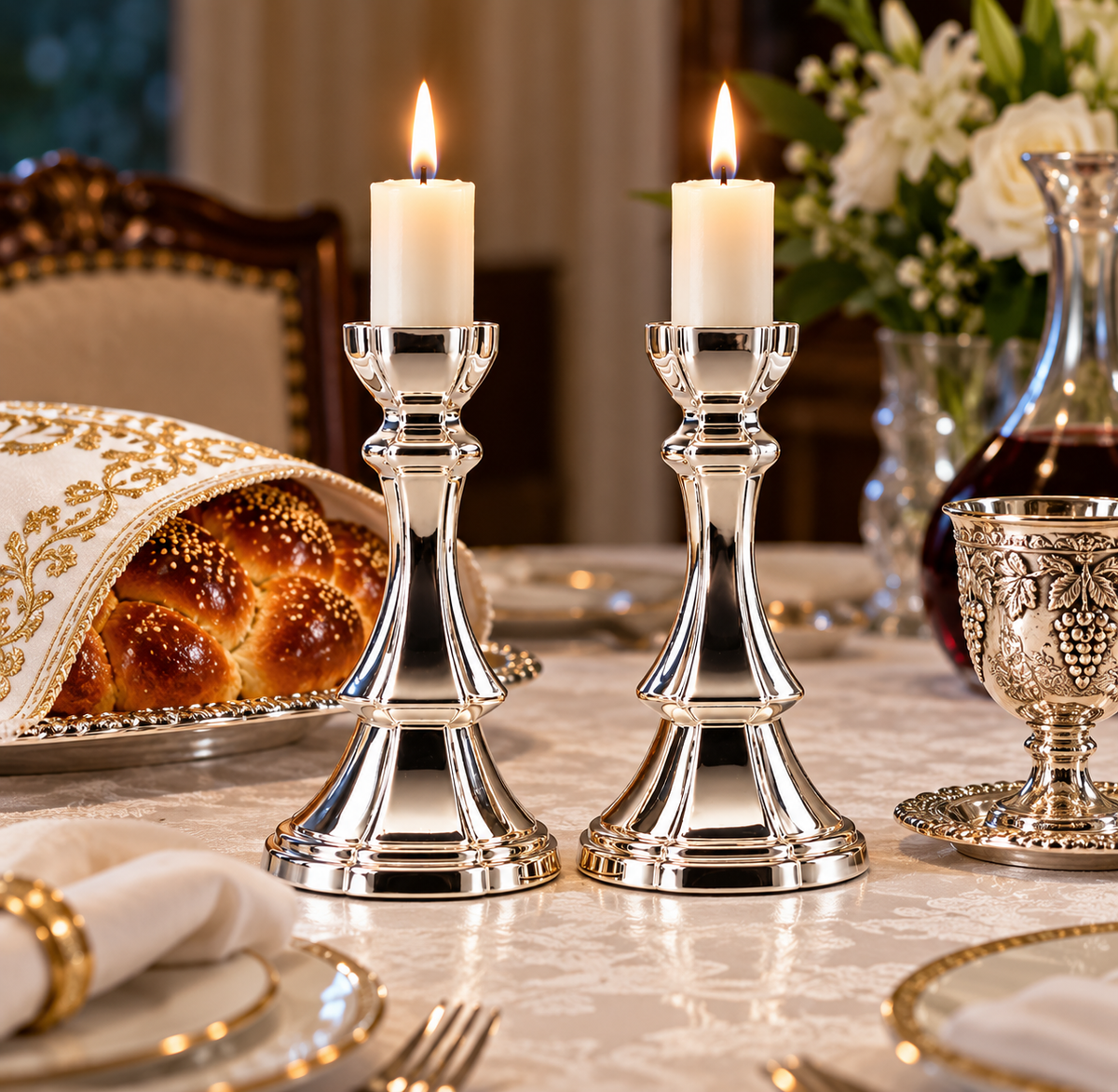 Elegant Mini Silver Shabbos Candlestick Set – Gift Boxed Pair
