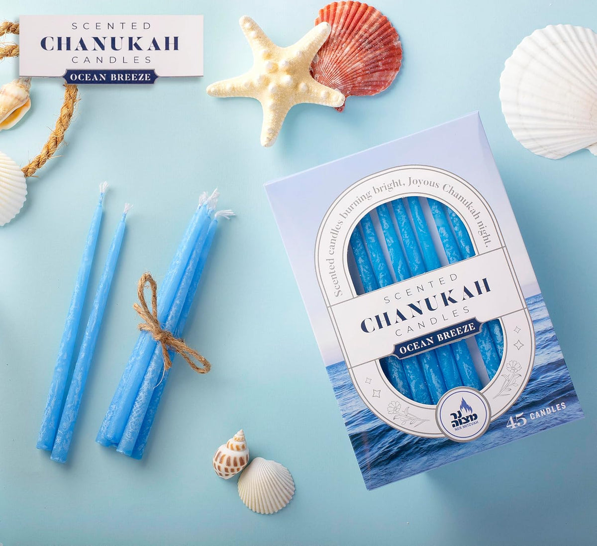 Scented Chanukah Candles Ocean Breeze Scent Blue 45 Count