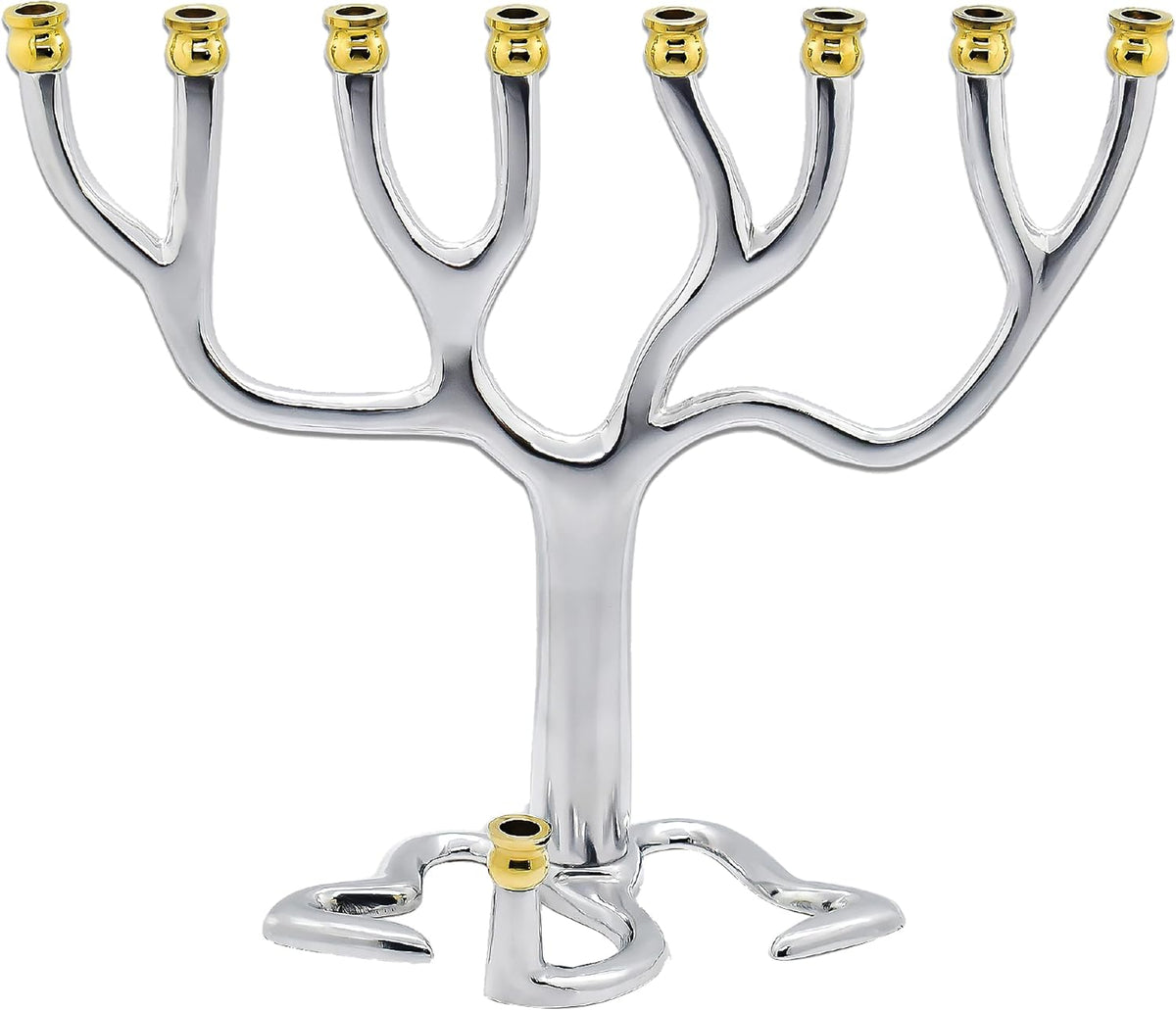 Silvertone Tree Of Life Candle Menorah - Gold Tip