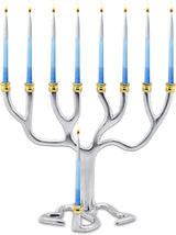 Silvertone Tree Of Life Candle Menorah - Gold Tip
