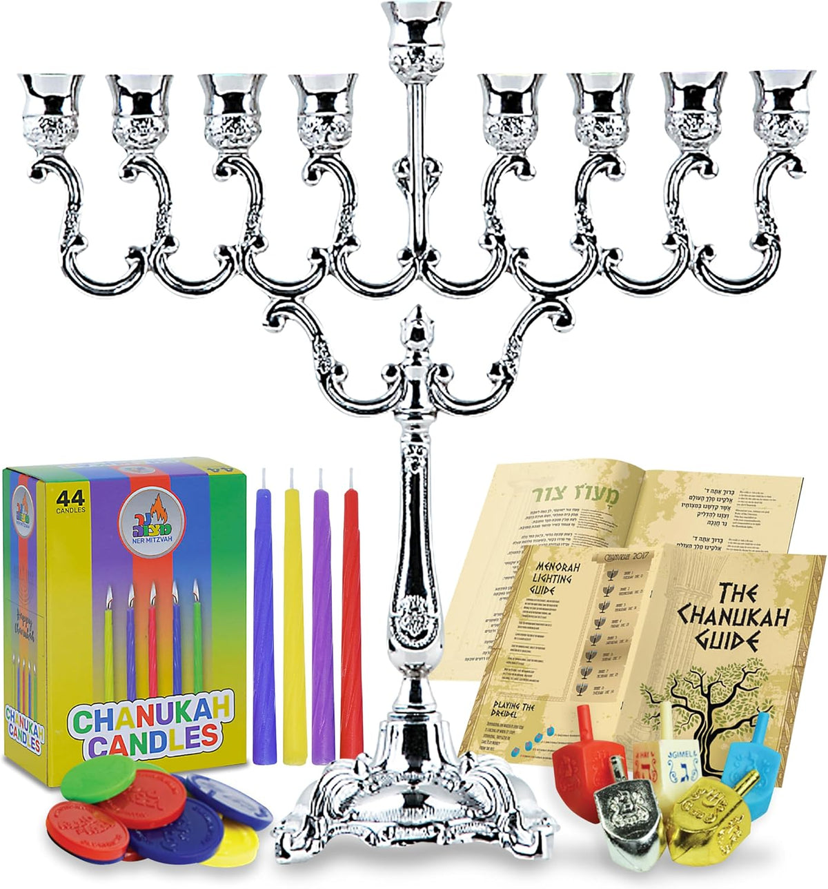 Candle Menorah Set Silver Plated