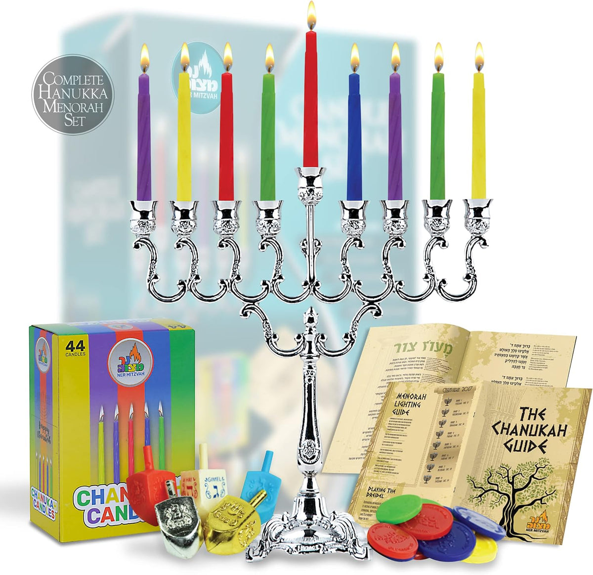 Candle Menorah Set Silver Plated