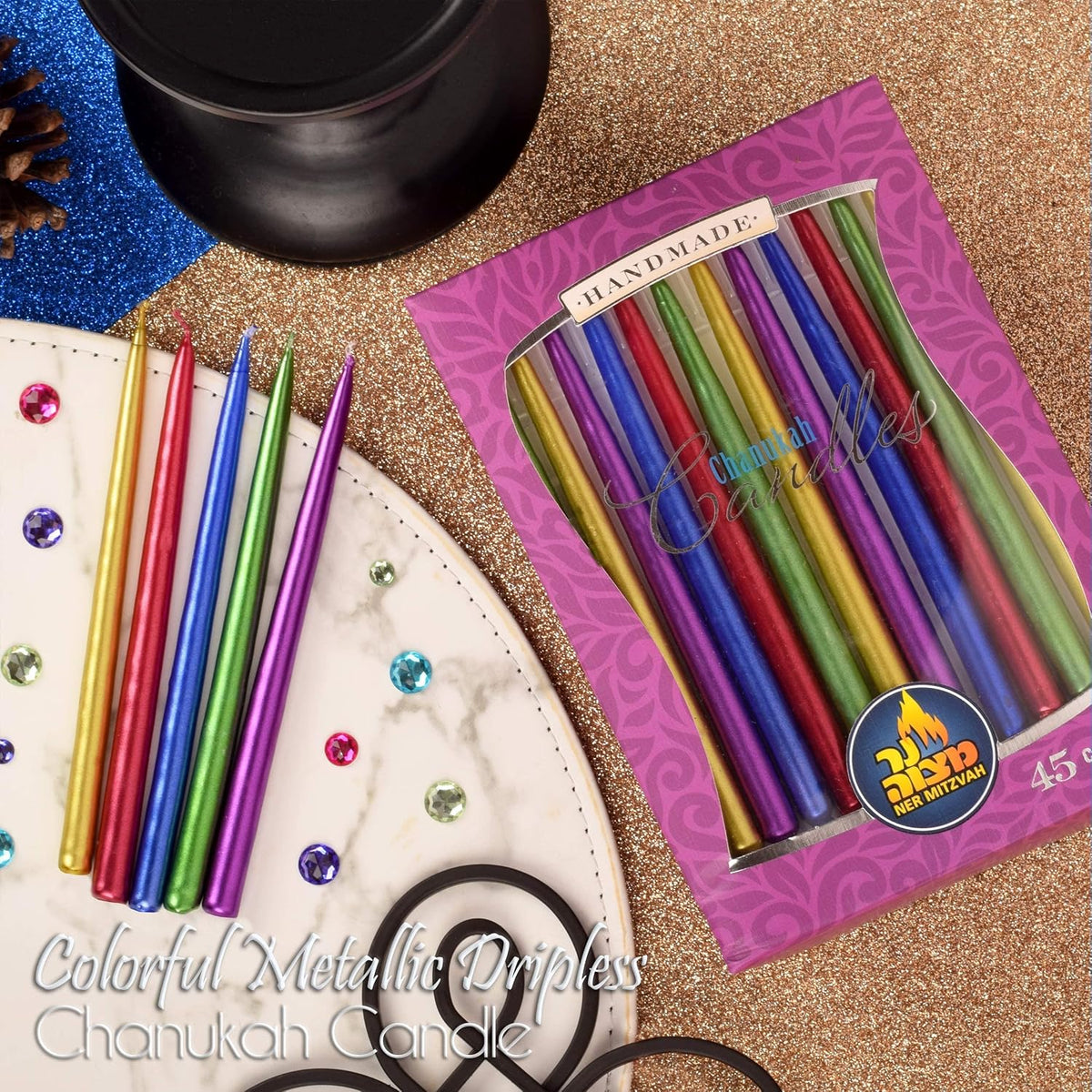Metallic Multi Color Chanukah Candles