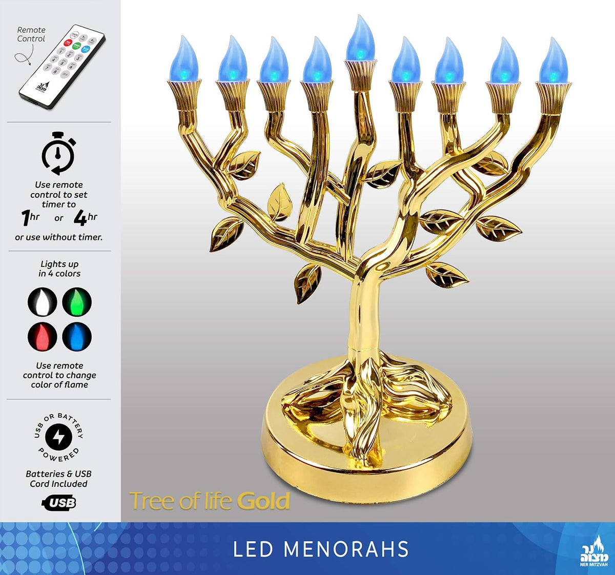 Gold LED Tree of Life Menorah