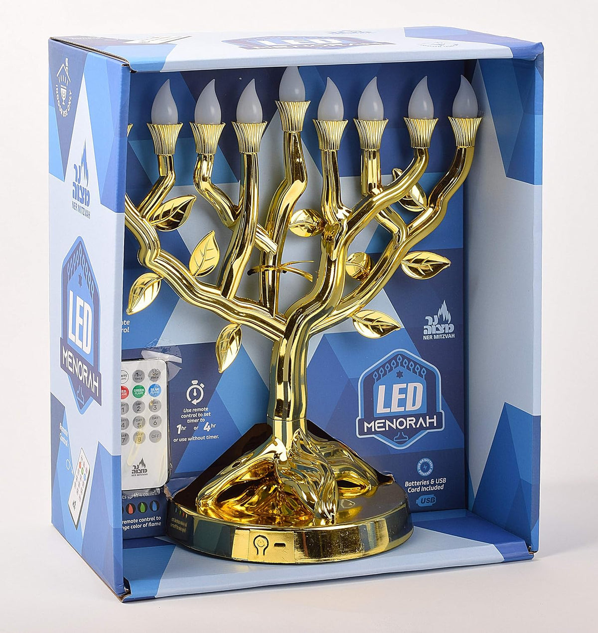 Gold LED Tree of Life Menorah