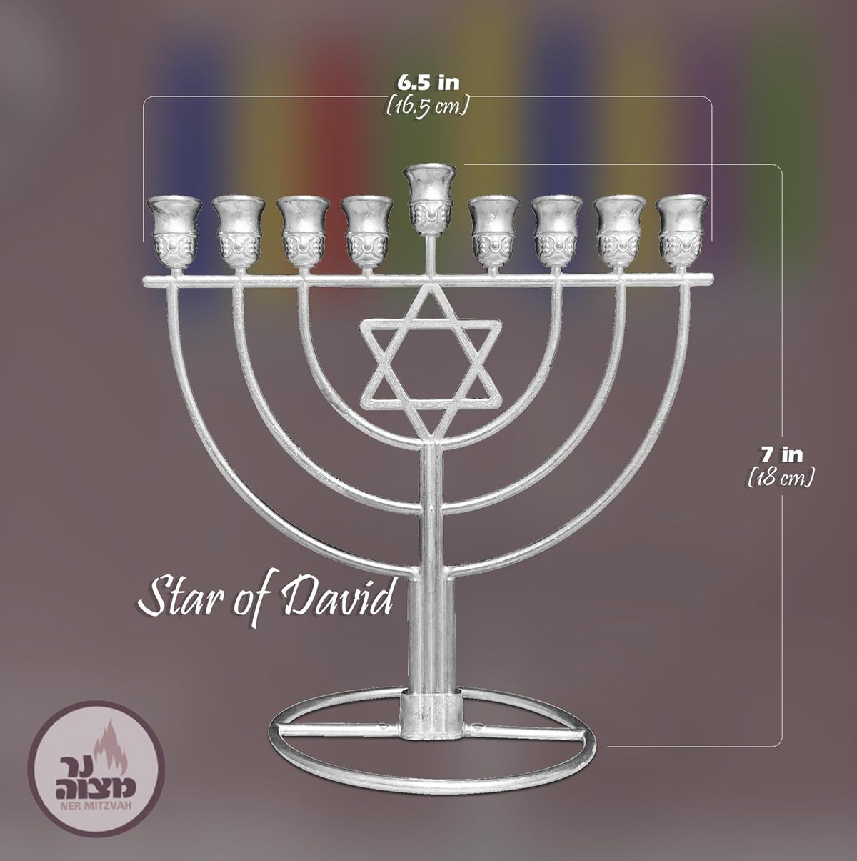 Wireframe Menorah - Star of David - Silver