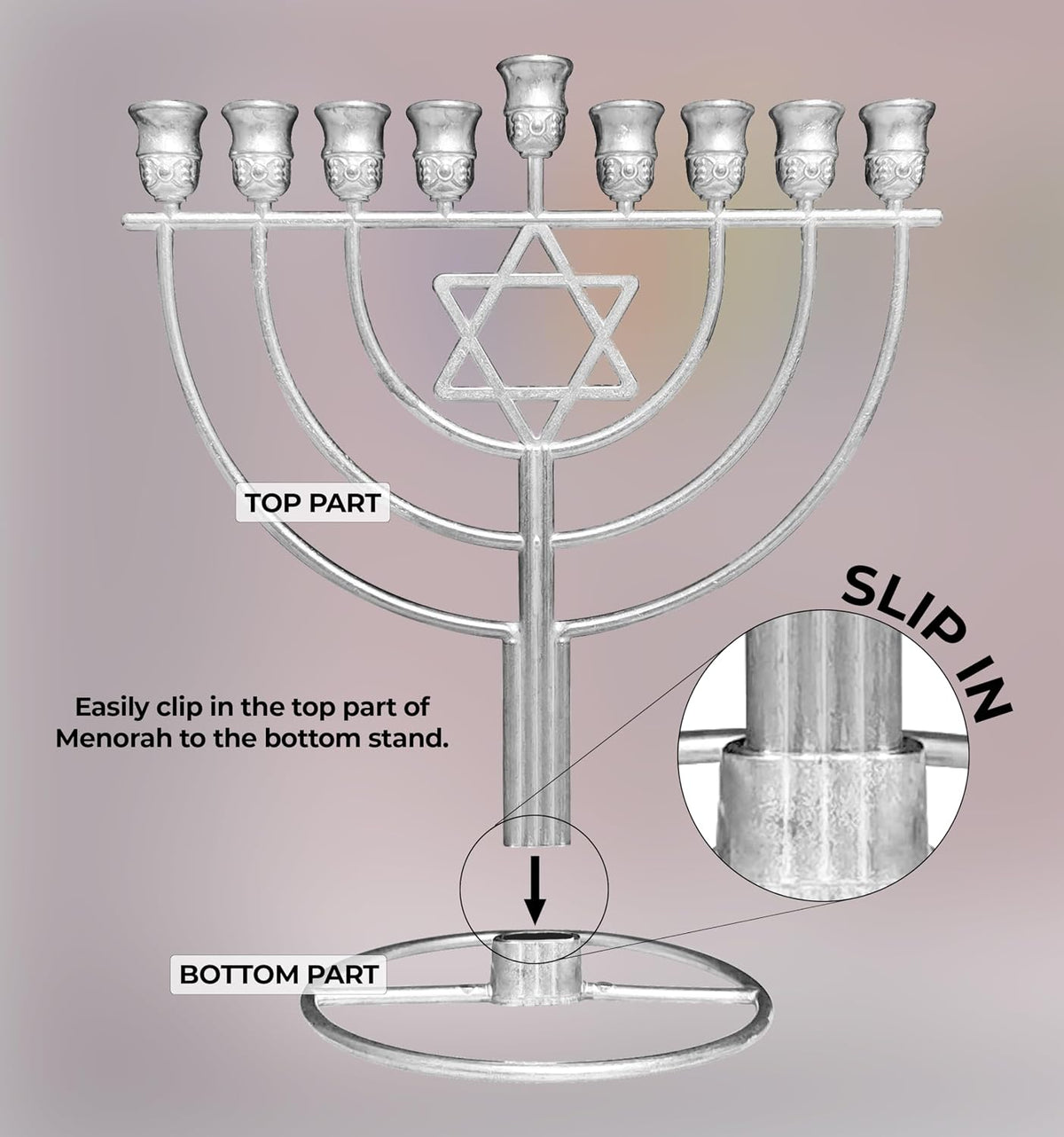 Wireframe Menorah - Star of David - Silver