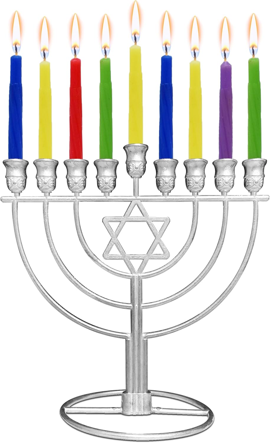 Wireframe Menorah - Star of David - Silver