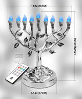 NER MITZVAH TREE OF LIFE LED SILVER MENORAH, 12 IN