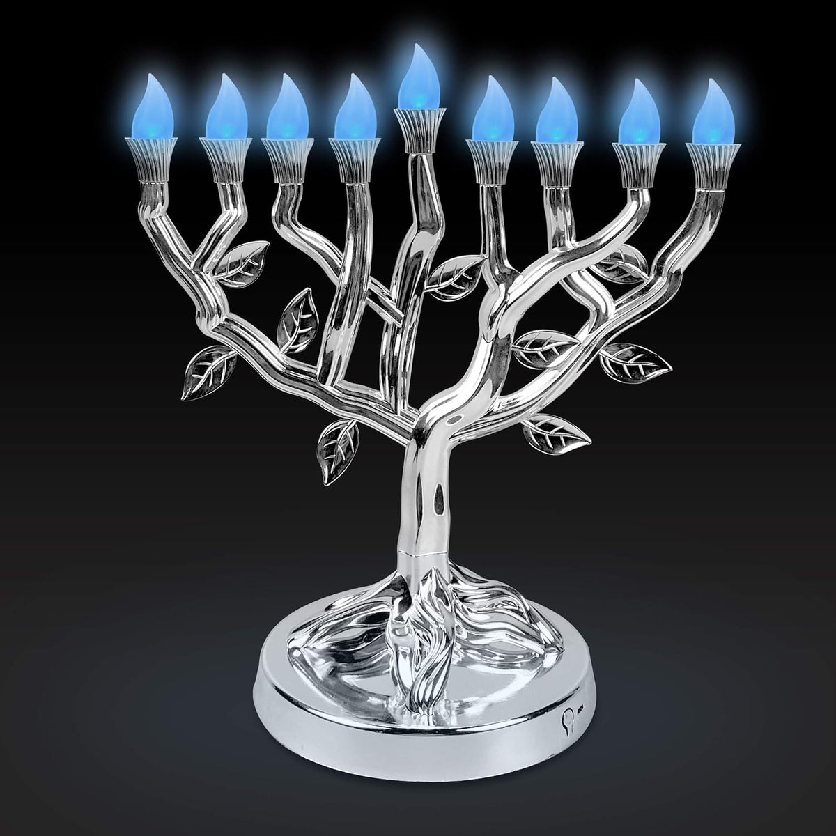 NER MITZVAH TREE OF LIFE LED SILVER MENORAH, 12 IN