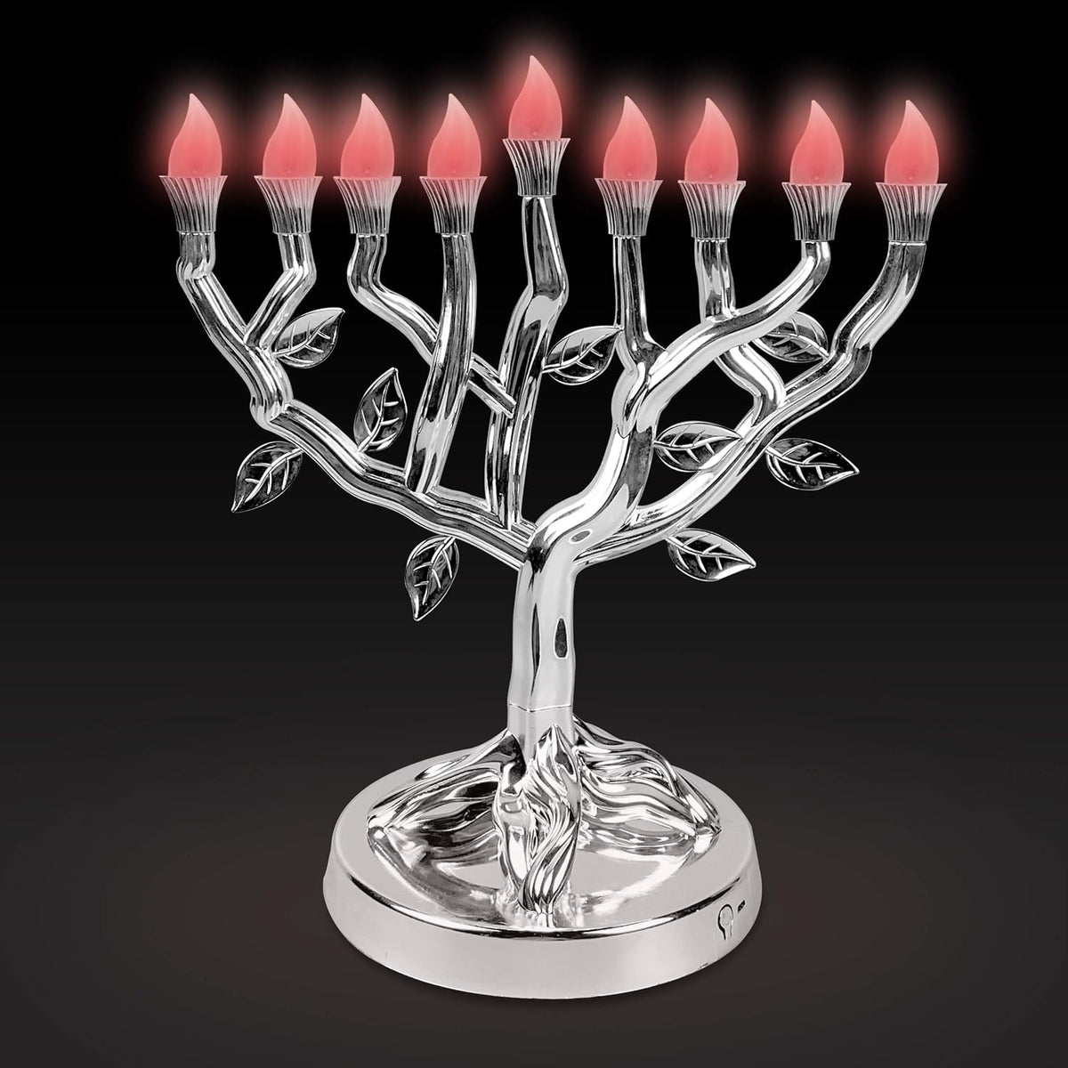 NER MITZVAH TREE OF LIFE LED SILVER MENORAH, 12 IN