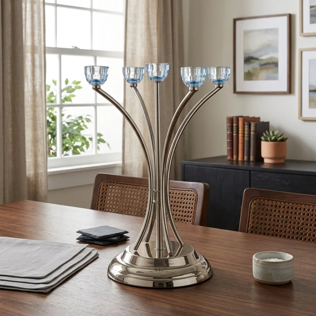 Metal Candlesticks 5 Brenches with Crystal Holders 35 cm