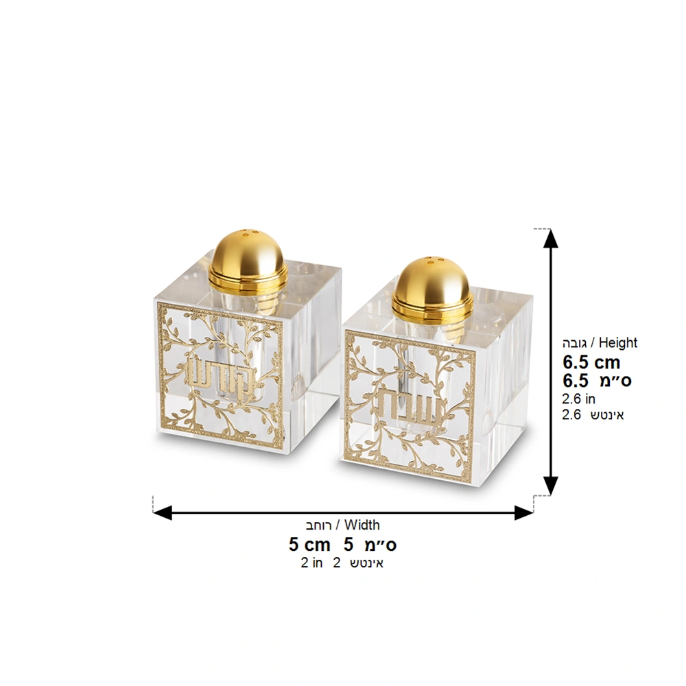 Pair of Crystal Salt & Peper Holders 7x5 cm with Laser Cut Plaque