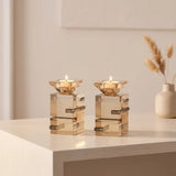 Pair of Crystal Candlesticks 11 cm - Gold, Black