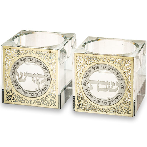Crystal Candlesticks 5 cm with Metal Plaque
