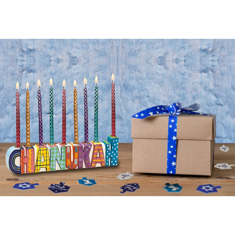 "CHANUKAH" Hand-Painted Ceramic Menorah