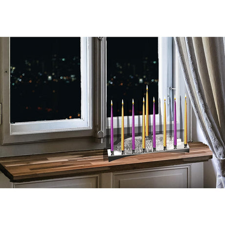 Nickel Candle Menorah - Fits all Standard Chanukah Candles - Classic Wall Design