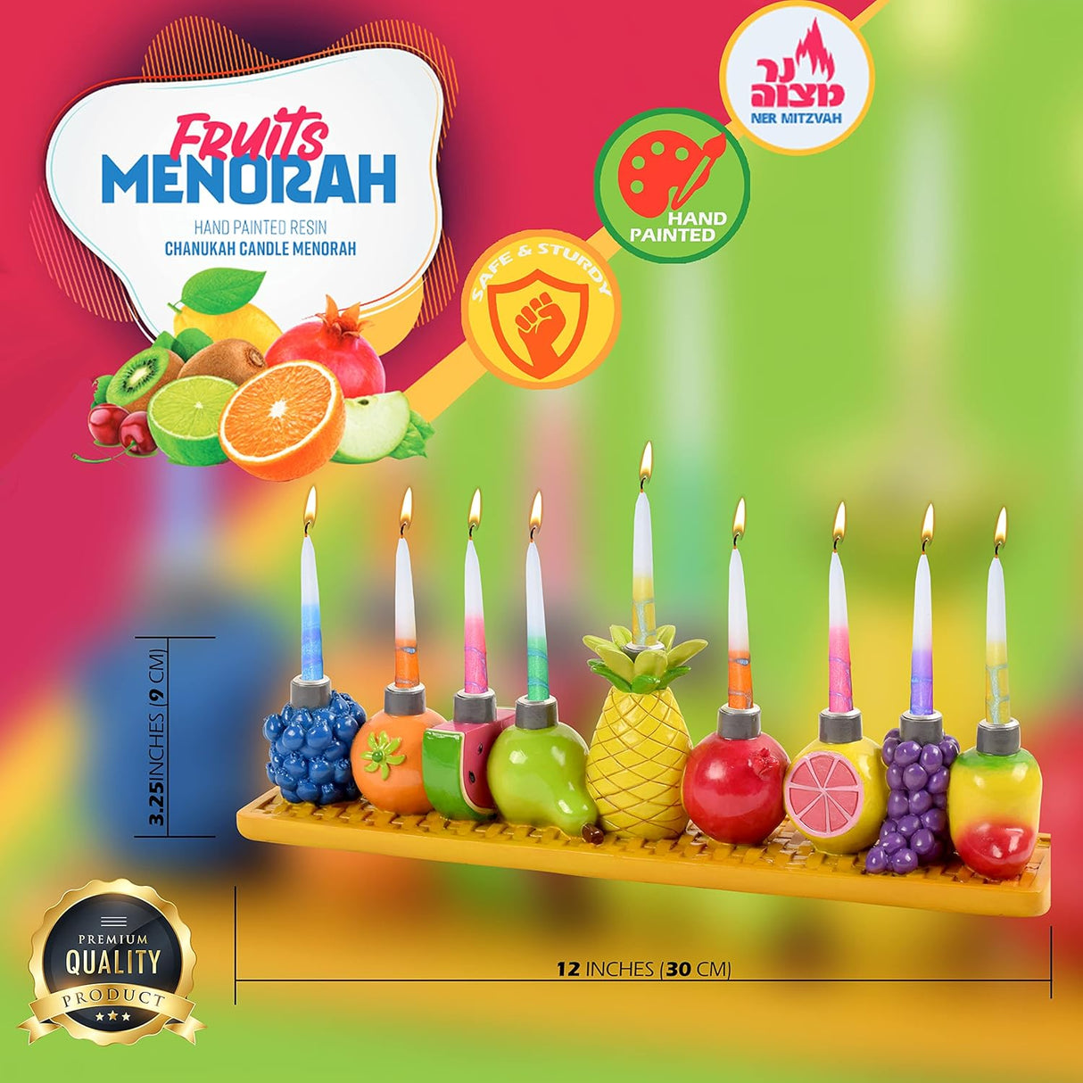 Chanuka Candle Menorah - Fruits